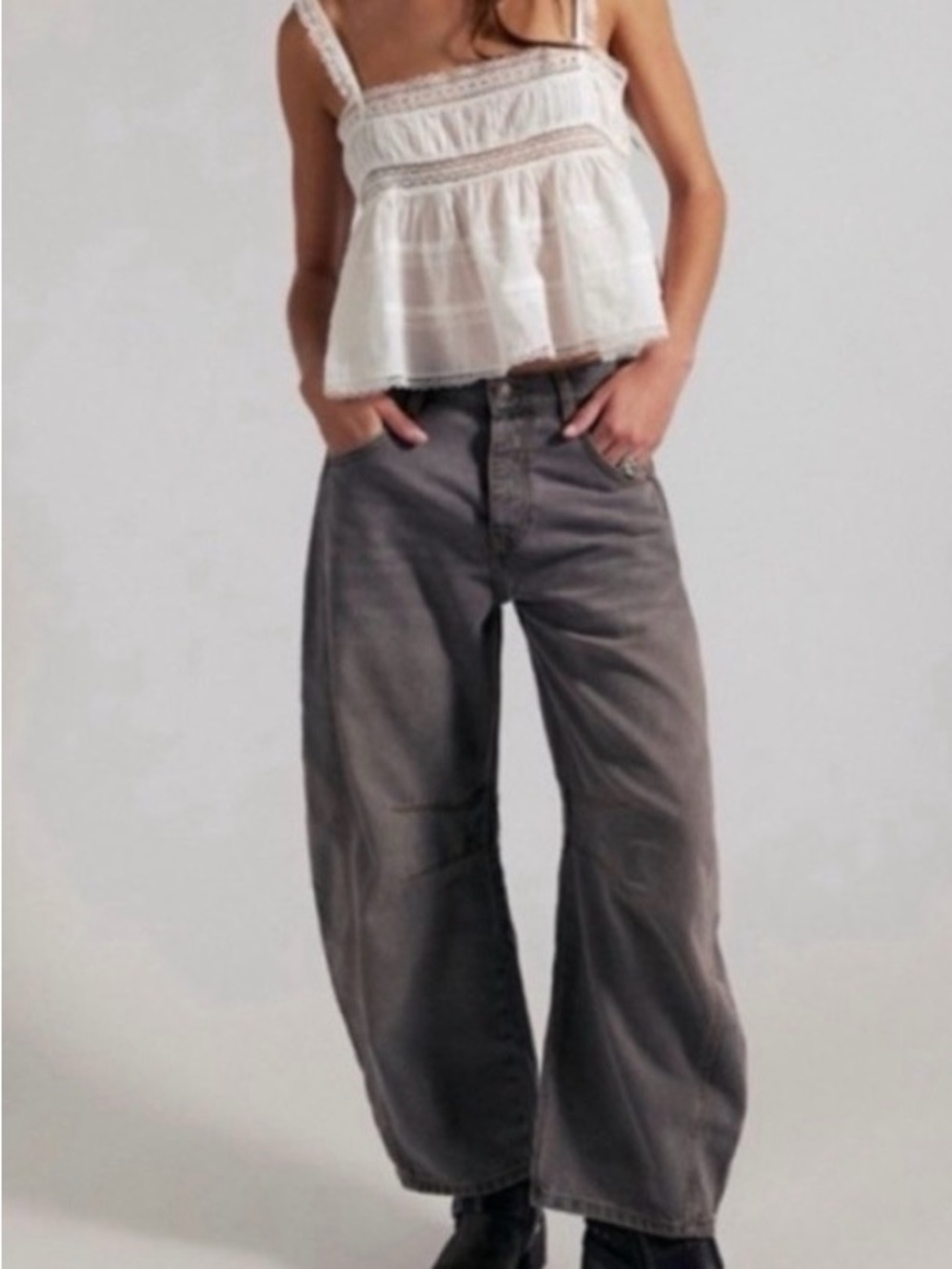 We the free good luck barrel jeans in grey size 26